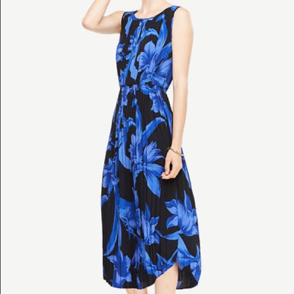 Ann Taylor Long Black Dress With Blue Floral Print